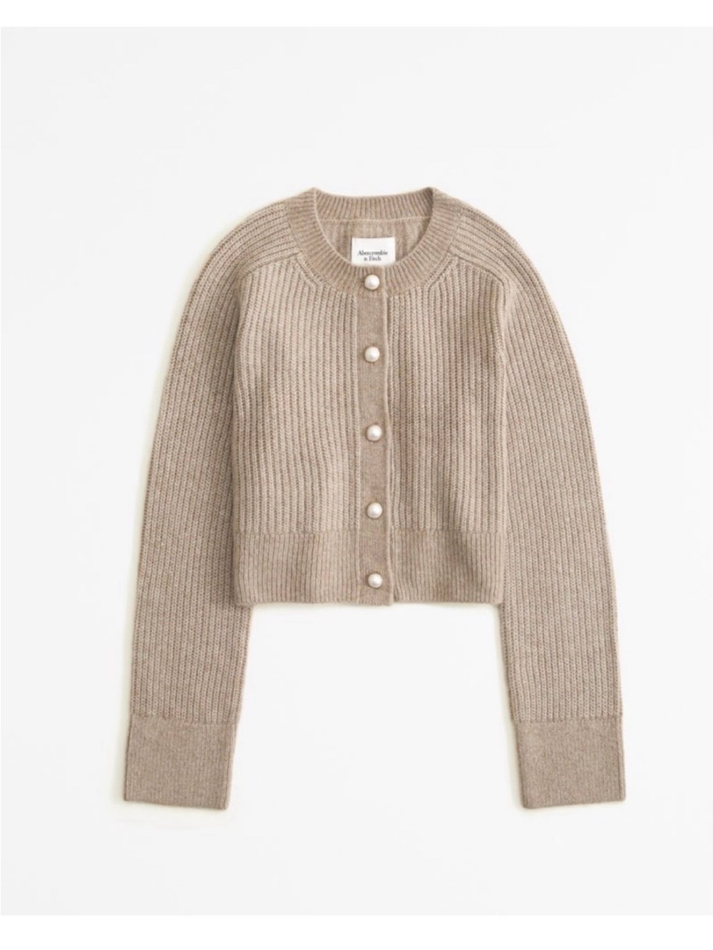 Abercrombie & Fitch Pearl-Button Cropped Cardigan - Beige